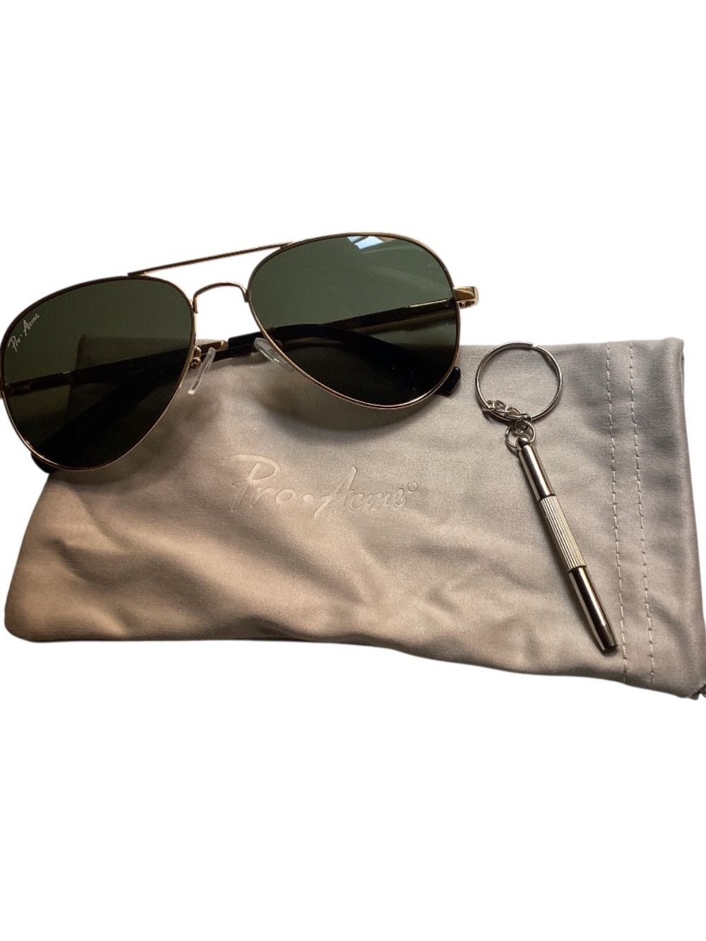 Pro-Acme Aviator Sunglasses with Green Lenses and Gold Frame